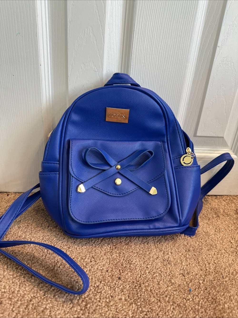 LCFUN Cute Mini Blue Leather Backpack Fashion